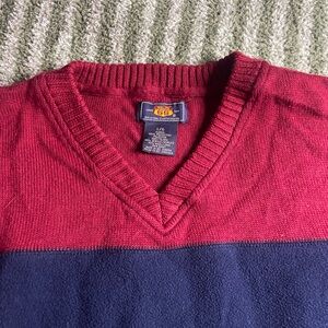 Route 66 Men's Red and Blue V-Neck Sweater Size large